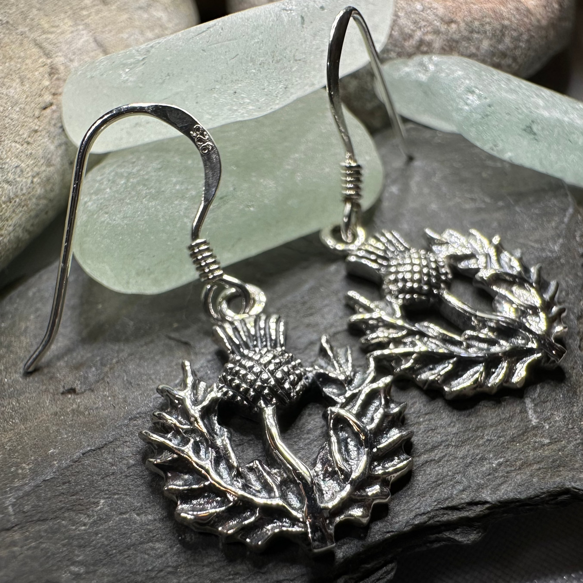 Alruna Scottish Thistle Earrings in Sterling Silver | Dangle Earrings | Wiccan Center
