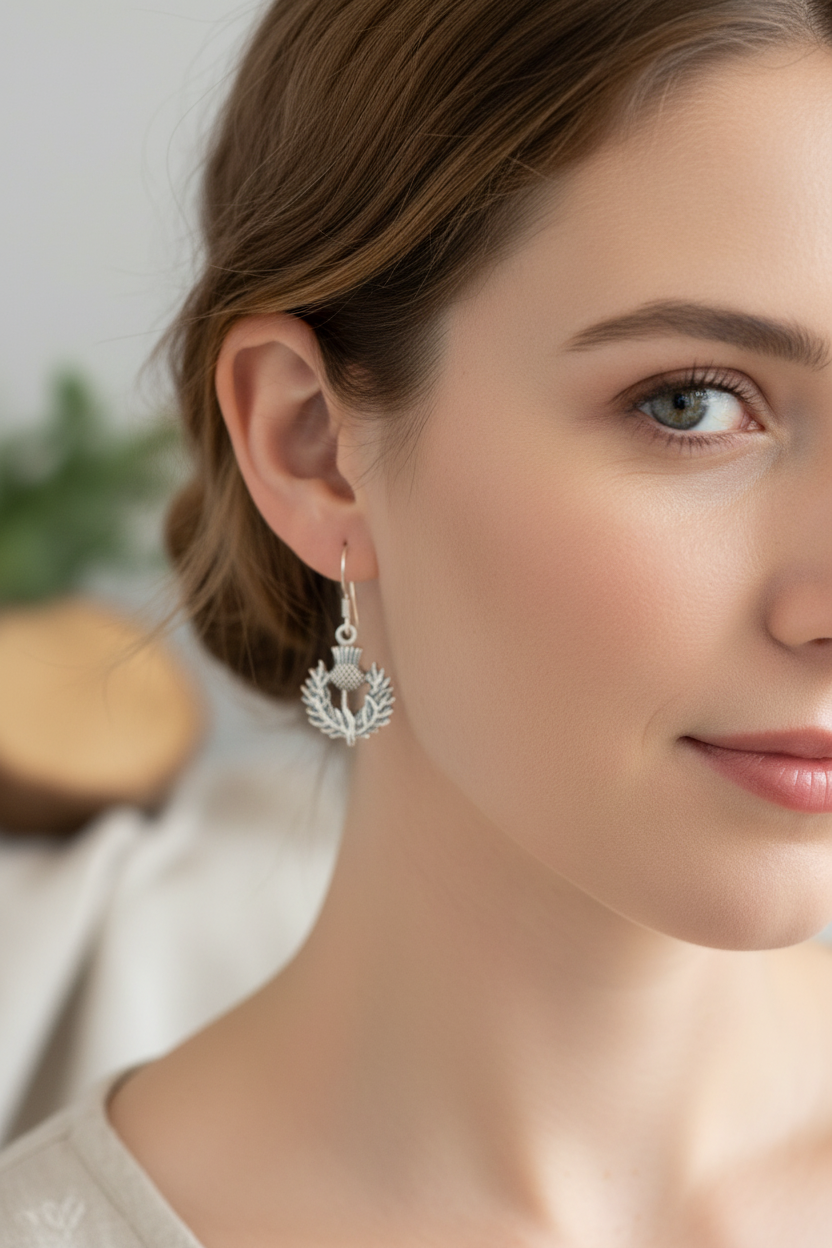 Alruna Scottish Thistle Earrings in Sterling Silver | Dangle Earrings | Wiccan Center