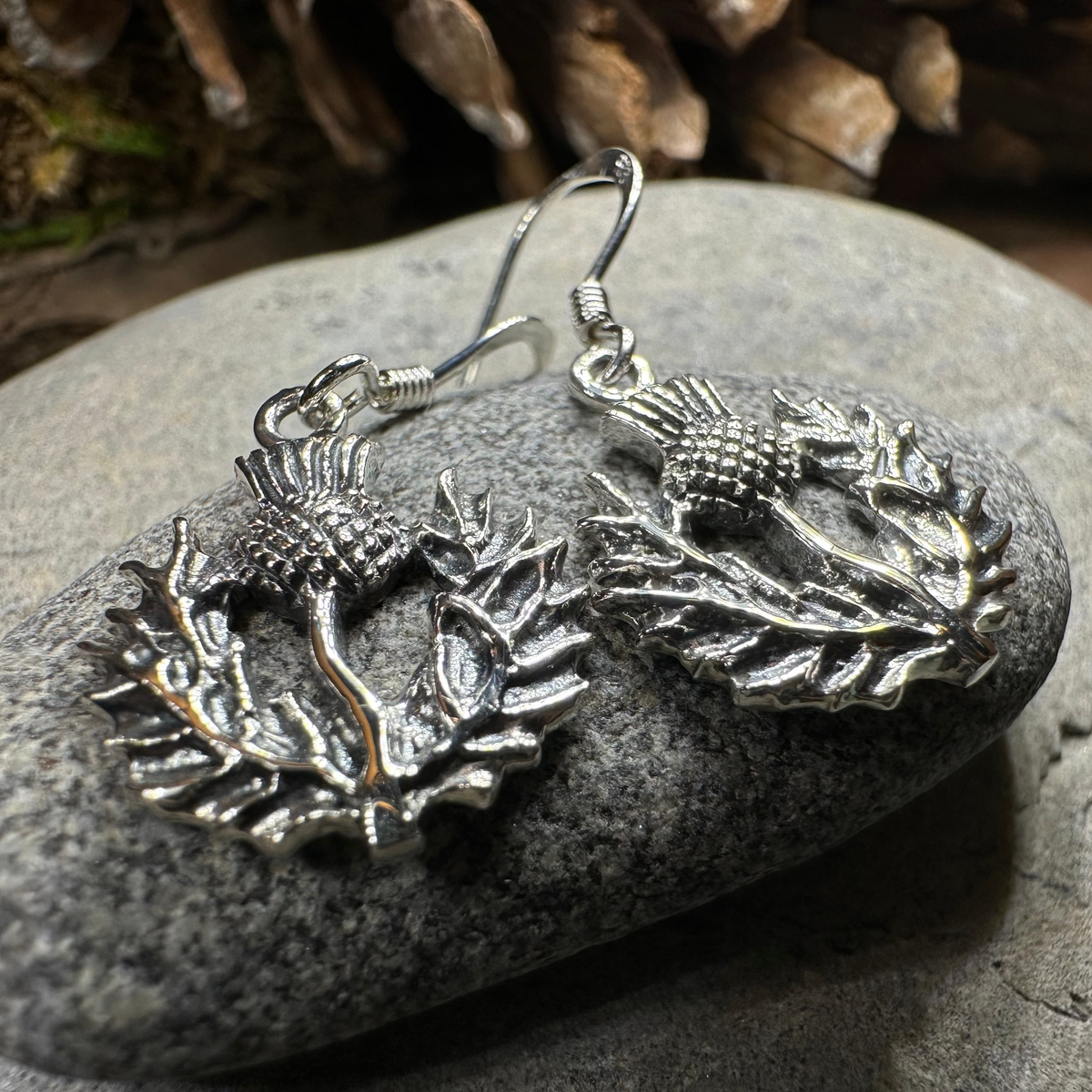 Alruna Scottish Thistle Earrings in Sterling Silver | Dangle Earrings | Wiccan Center
