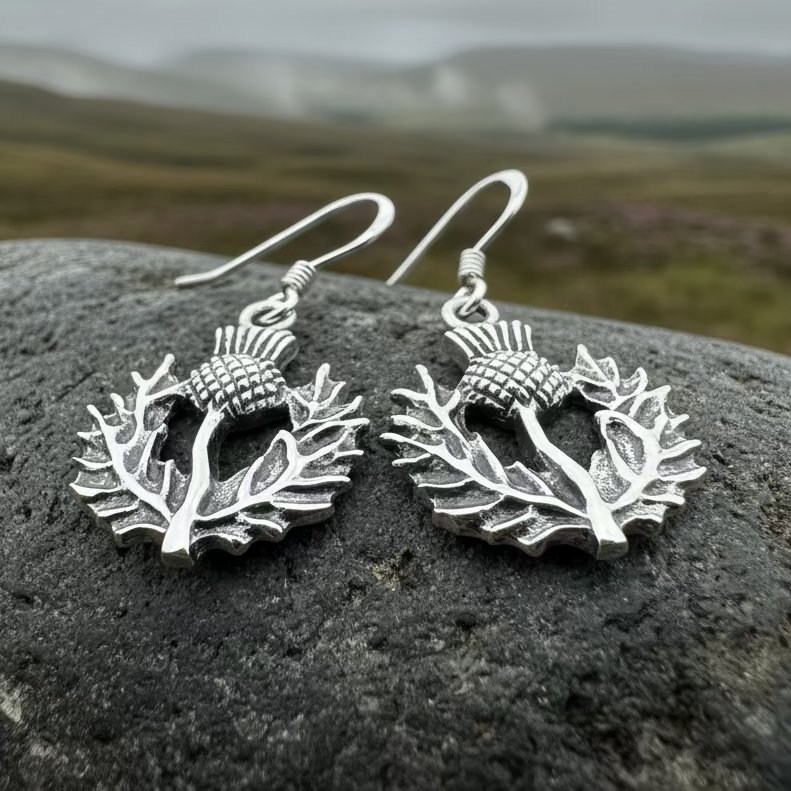 Alruna Scottish Thistle Earrings in Sterling Silver | Dangle Earrings | Wiccan Center