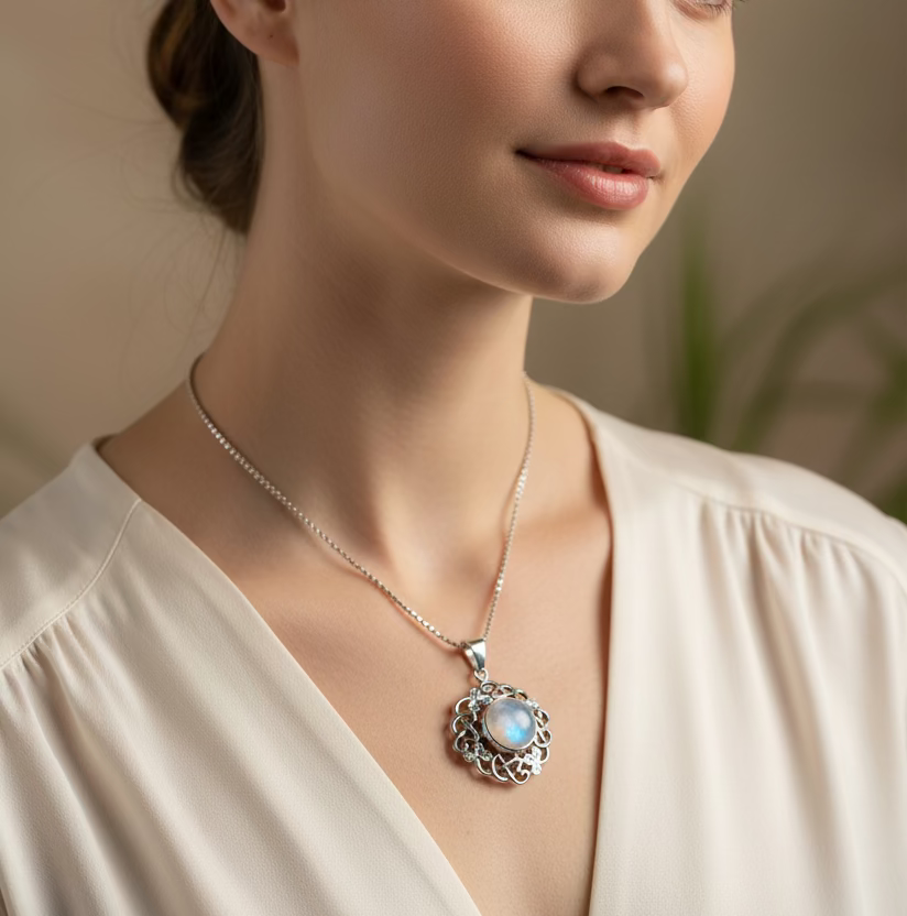 Elana Shamrock Moonstone Necklace | Pendant | Wiccan Center