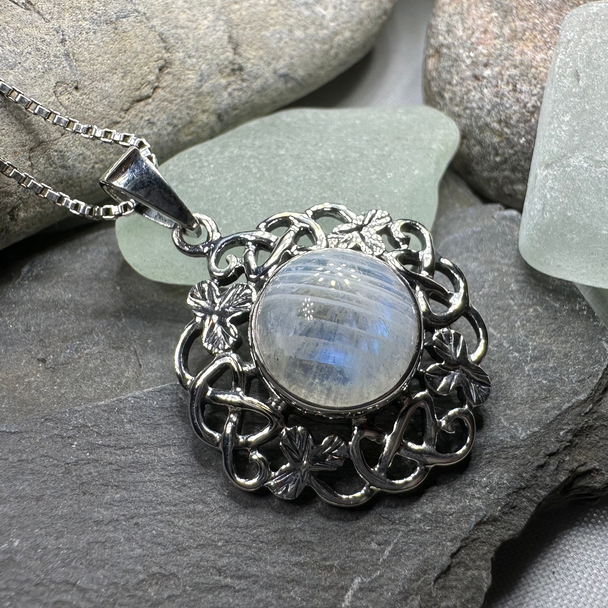 Elana Shamrock Moonstone Necklace | Pendant | Wiccan Center
