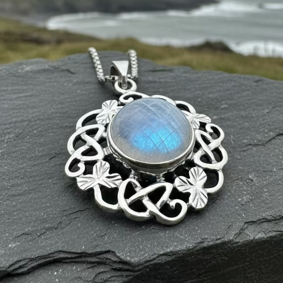 Elana Shamrock Moonstone Necklace | Pendant | Wiccan Center