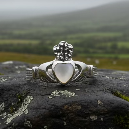 Aurora Irish Claddagh Ring with Mother of Pearl | Ring | Wiccan Center