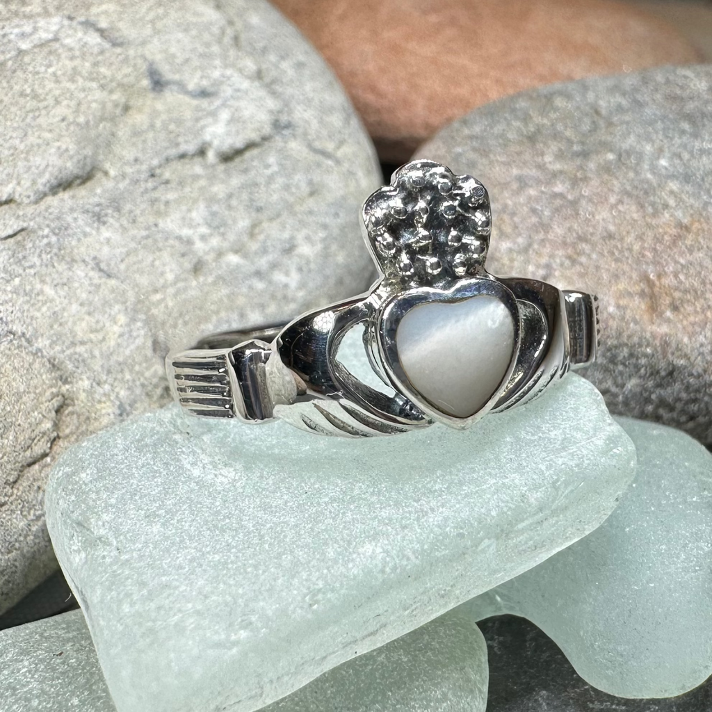 Aurora Irish Claddagh Ring with Mother of Pearl | Ring | Wiccan Center