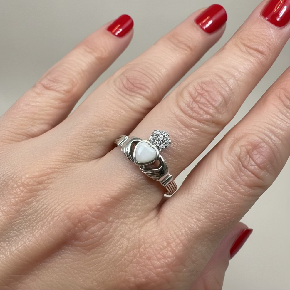 Aurora Irish Claddagh Ring with Mother of Pearl | Ring | Wiccan Center