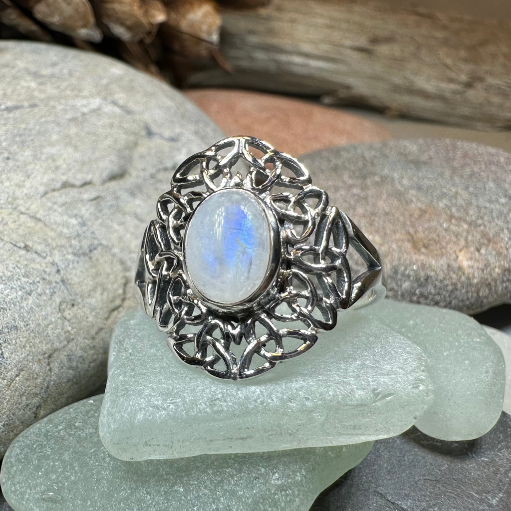 Celtic Starglow Moonstone Ring in Sterling Silver