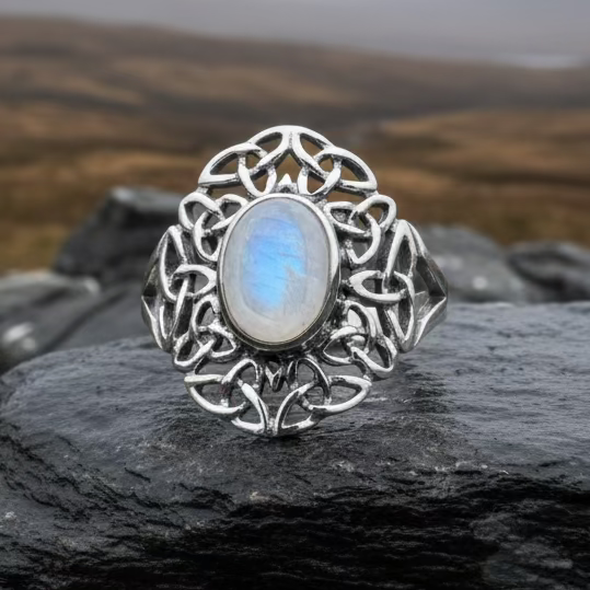 Celtic Starglow Moonstone Ring in Sterling Silver