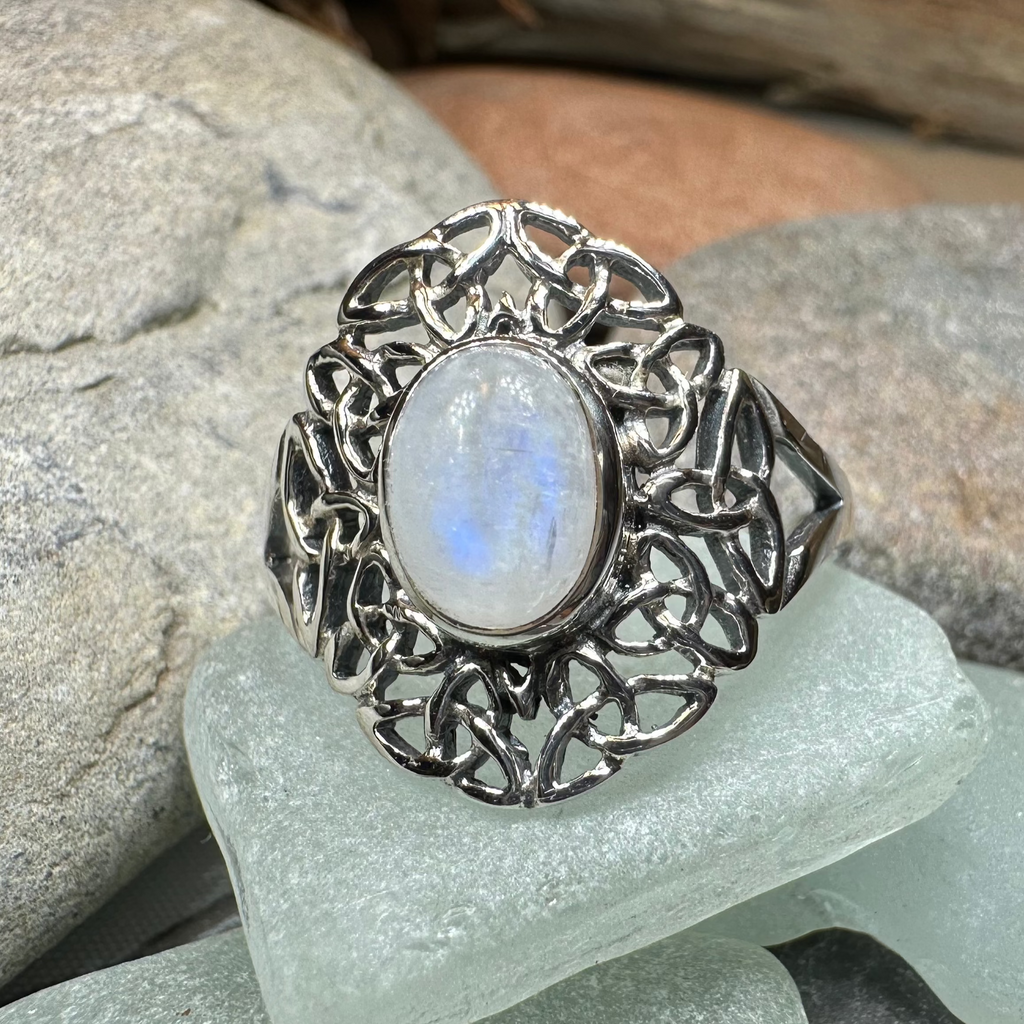 Celtic Starglow Moonstone Ring in Sterling Silver