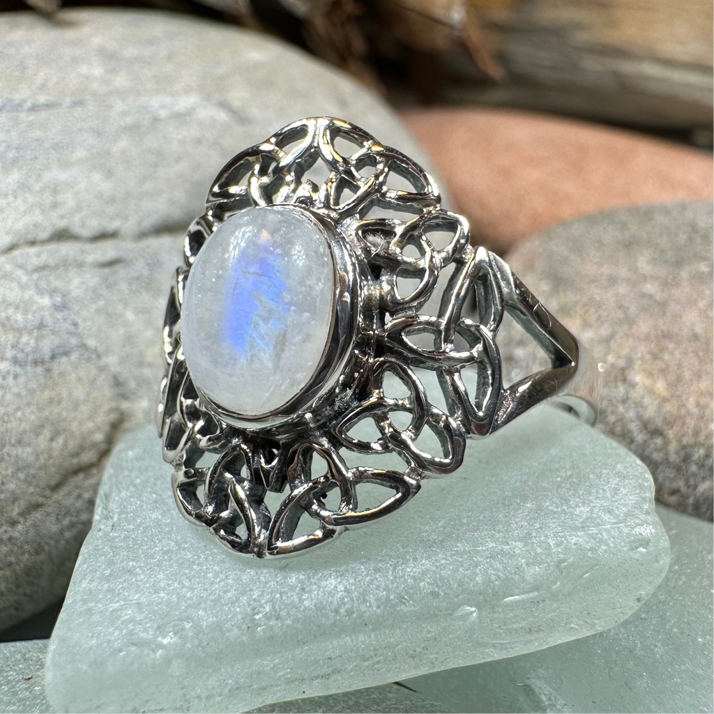 Celtic Starglow Moonstone Ring in Sterling Silver