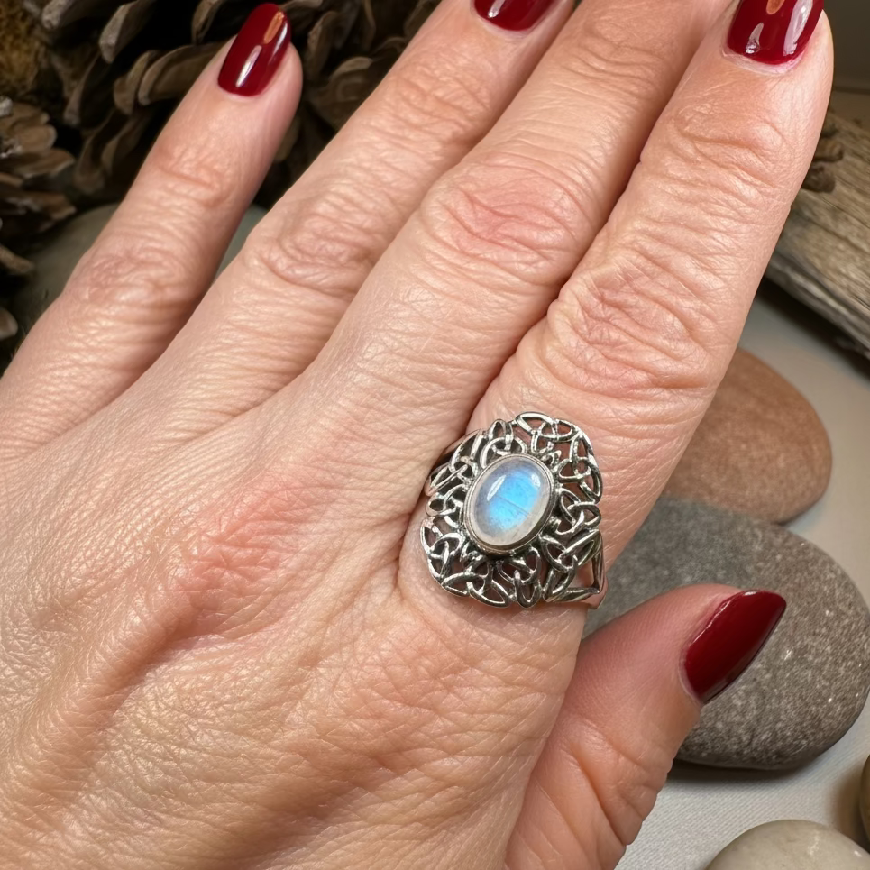 Celtic Starglow Moonstone Ring in Sterling Silver