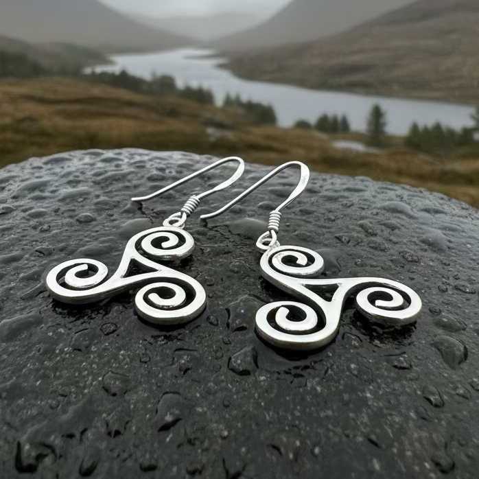 Elfwyn Celtic Spiral Earrings in Sterling Silver | Dangle Earrings | Wiccan Center