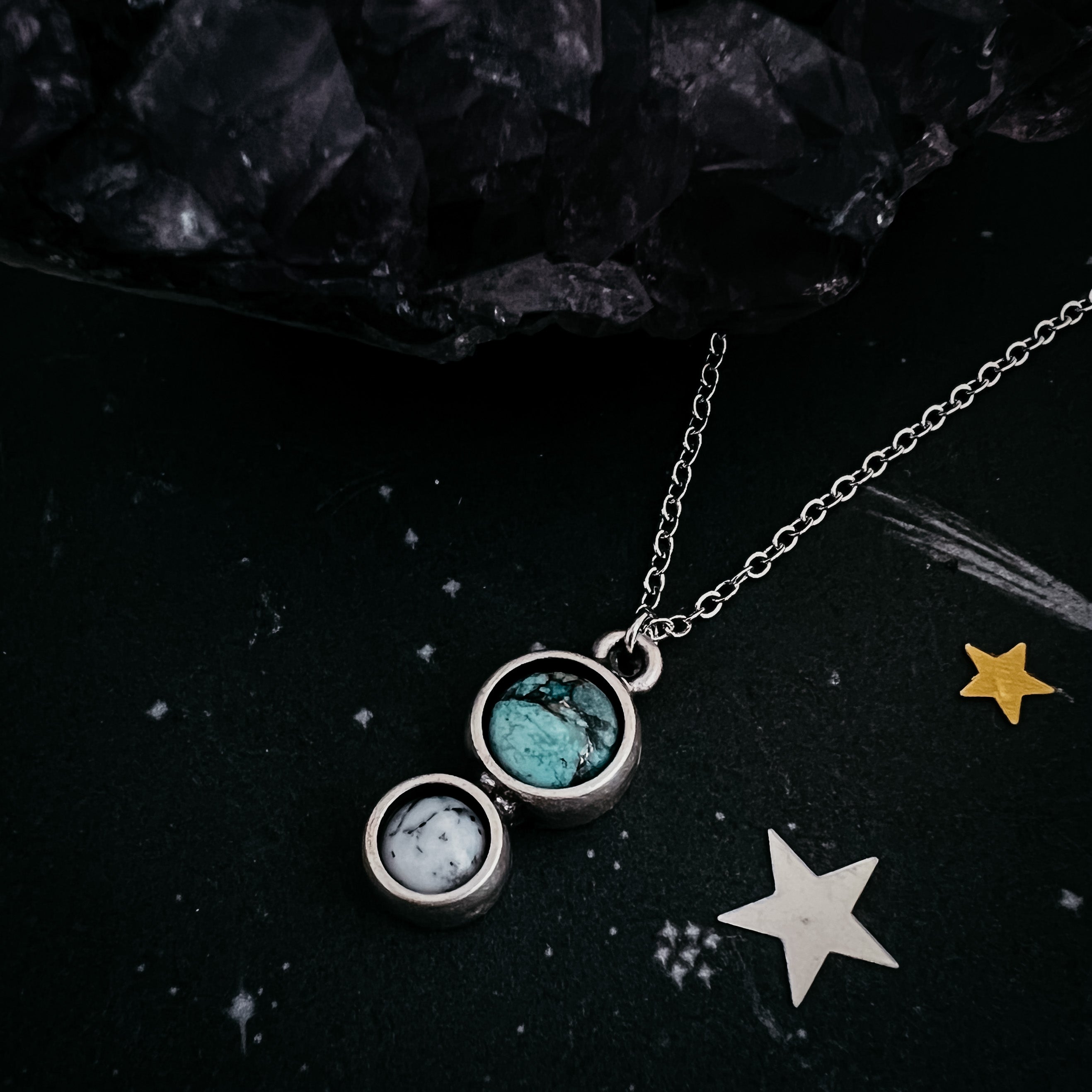 Simple Earth and Moon Natural Stones Pendant Necklace | Necklace | Wiccan Center