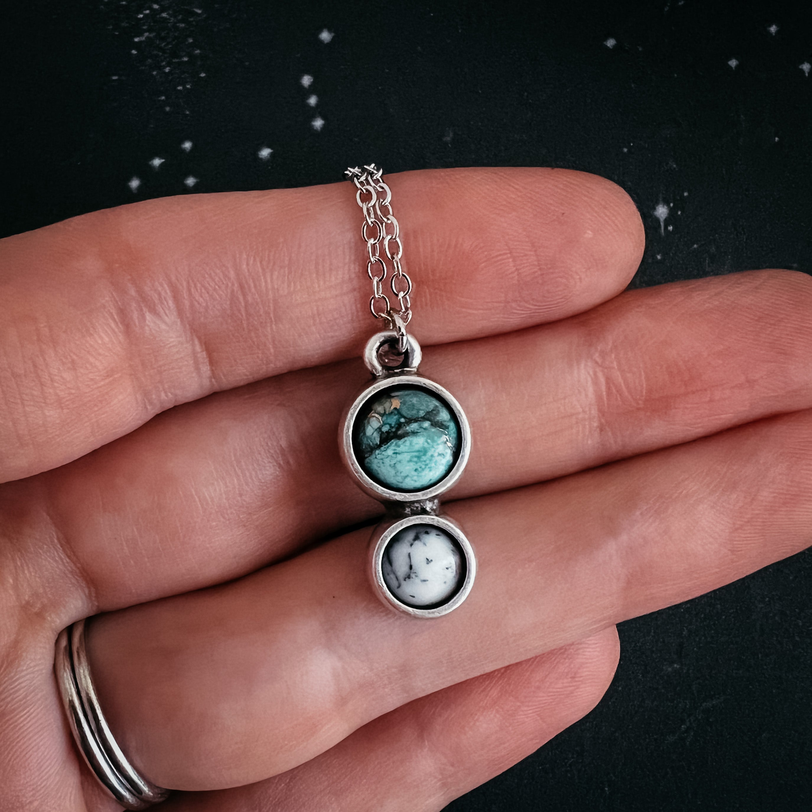 Simple Earth and Moon Natural Stones Pendant Necklace | Necklace | Wiccan Center