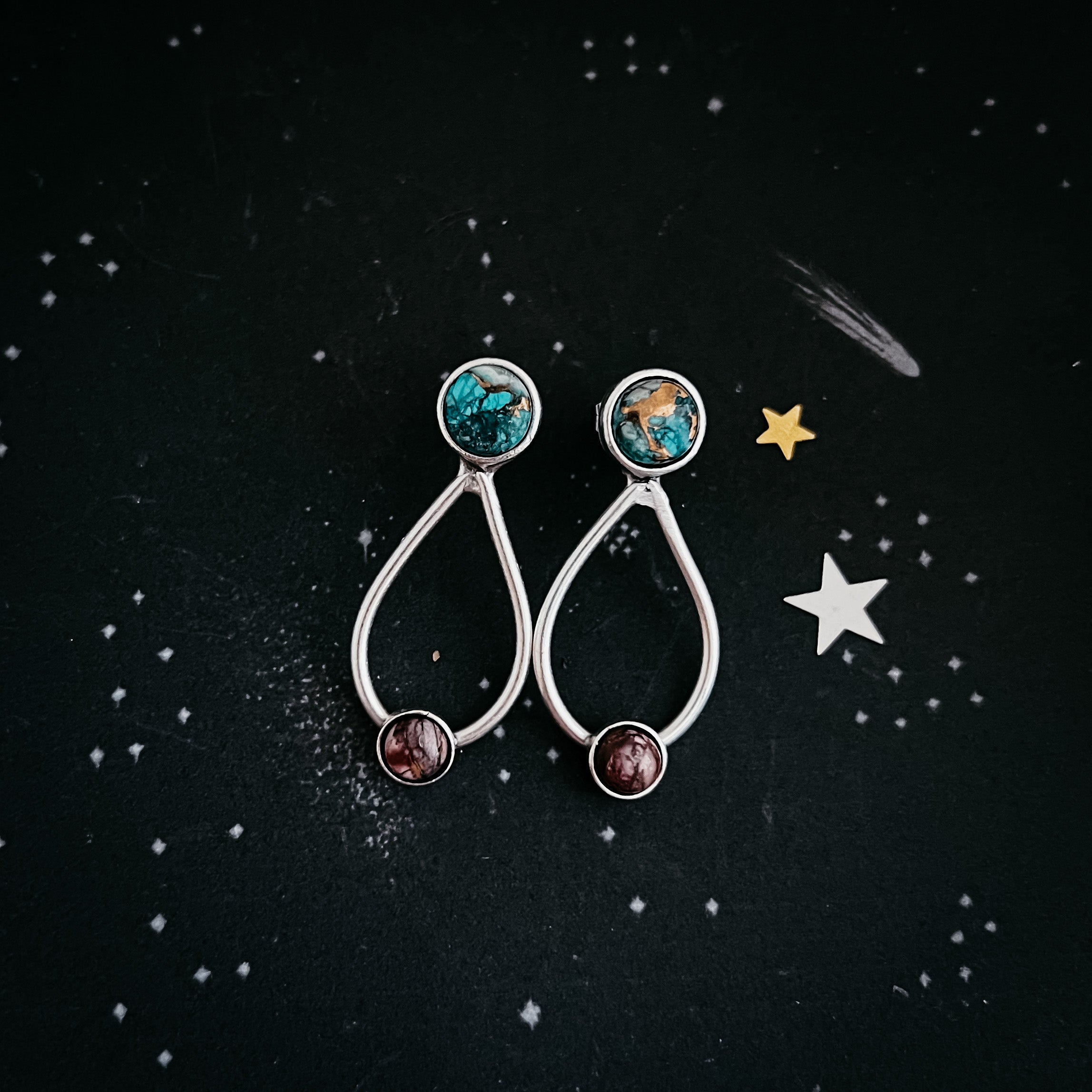 Journey to Mars Earrings - Copper Chrysocolla Earth and Red Jasper Mars | Earrings | Wiccan Center