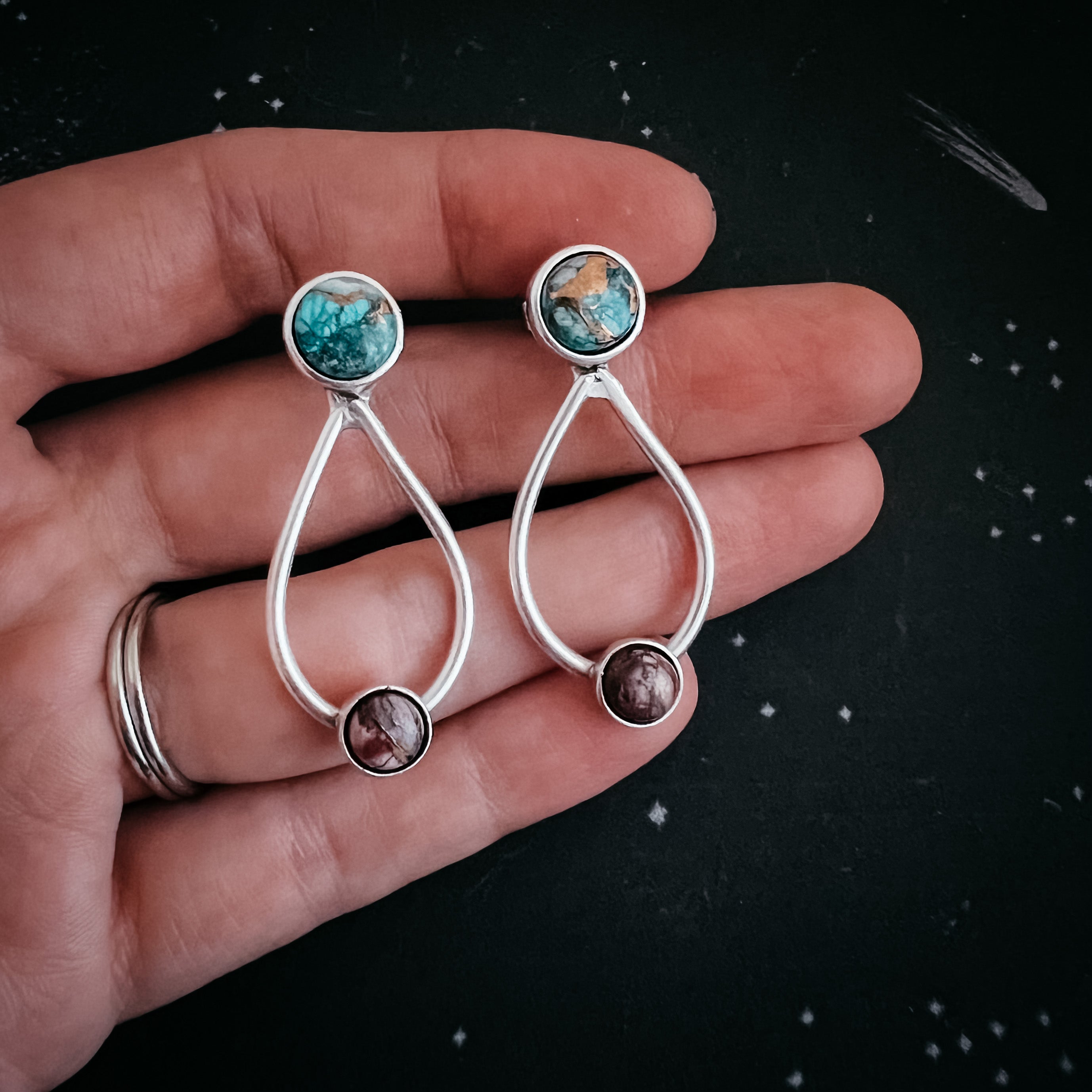 Journey to Mars Earrings - Copper Chrysocolla Earth and Red Jasper Mars | Earrings | Wiccan Center
