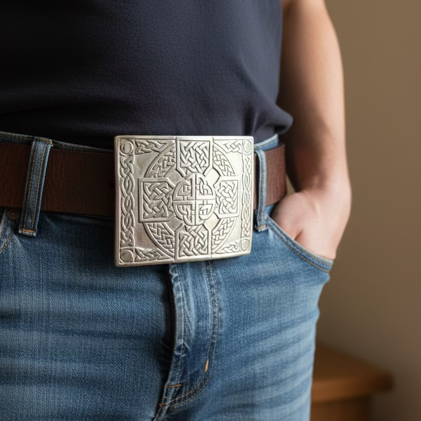 Celtic Cross Kilt Belt Buckle - Handmade in Scotland | belt buckle | Wiccan Center