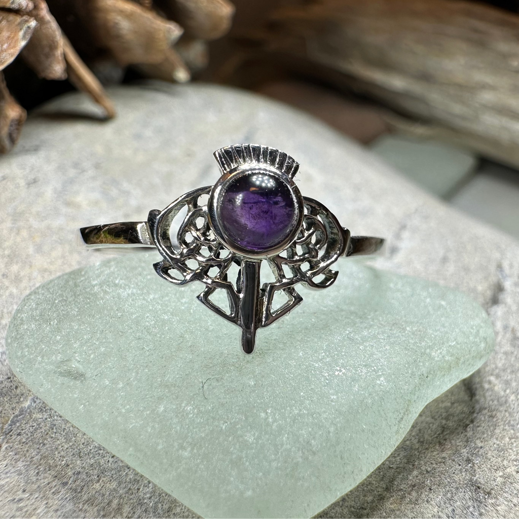Ailsa Scottish Thistle Amethyst Ring in Sterling Silver
