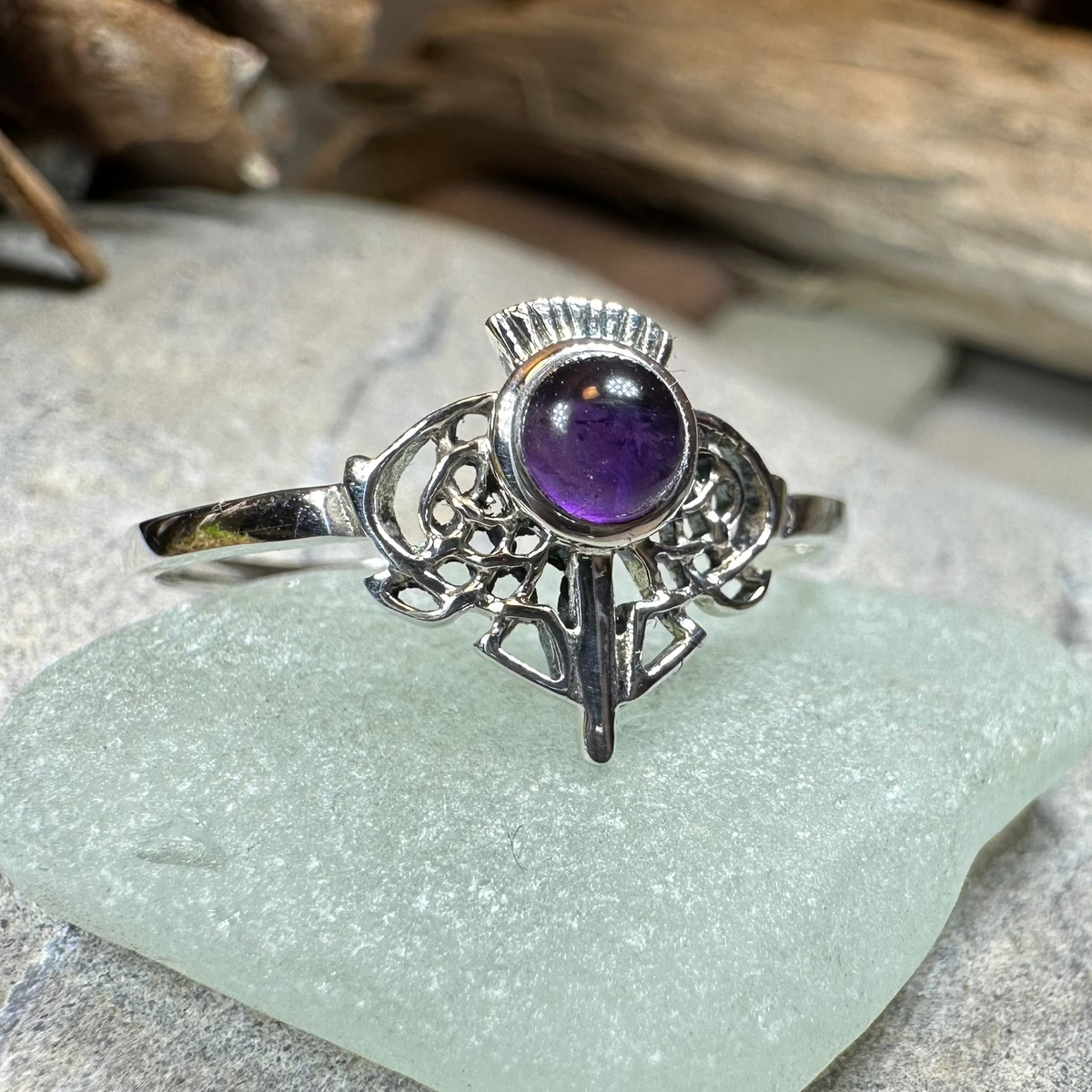 Ailsa Scottish Thistle Amethyst Ring in Sterling Silver