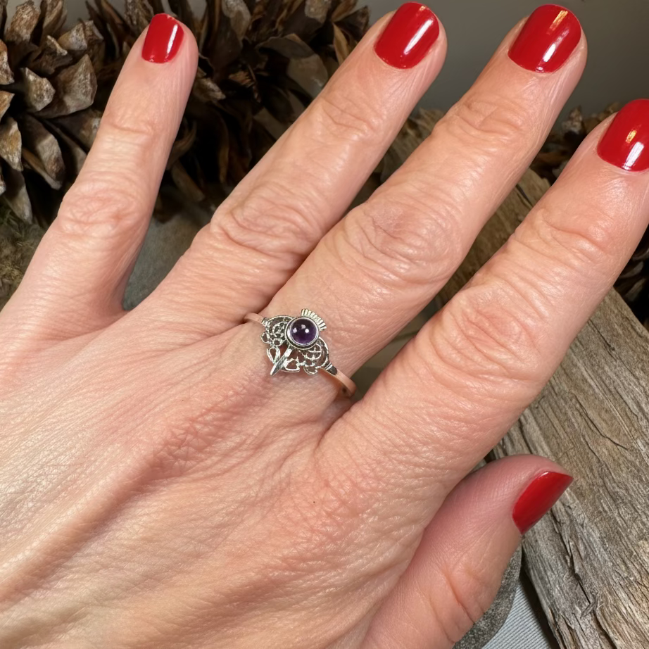 Ailsa Scottish Thistle Amethyst Ring in Sterling Silver