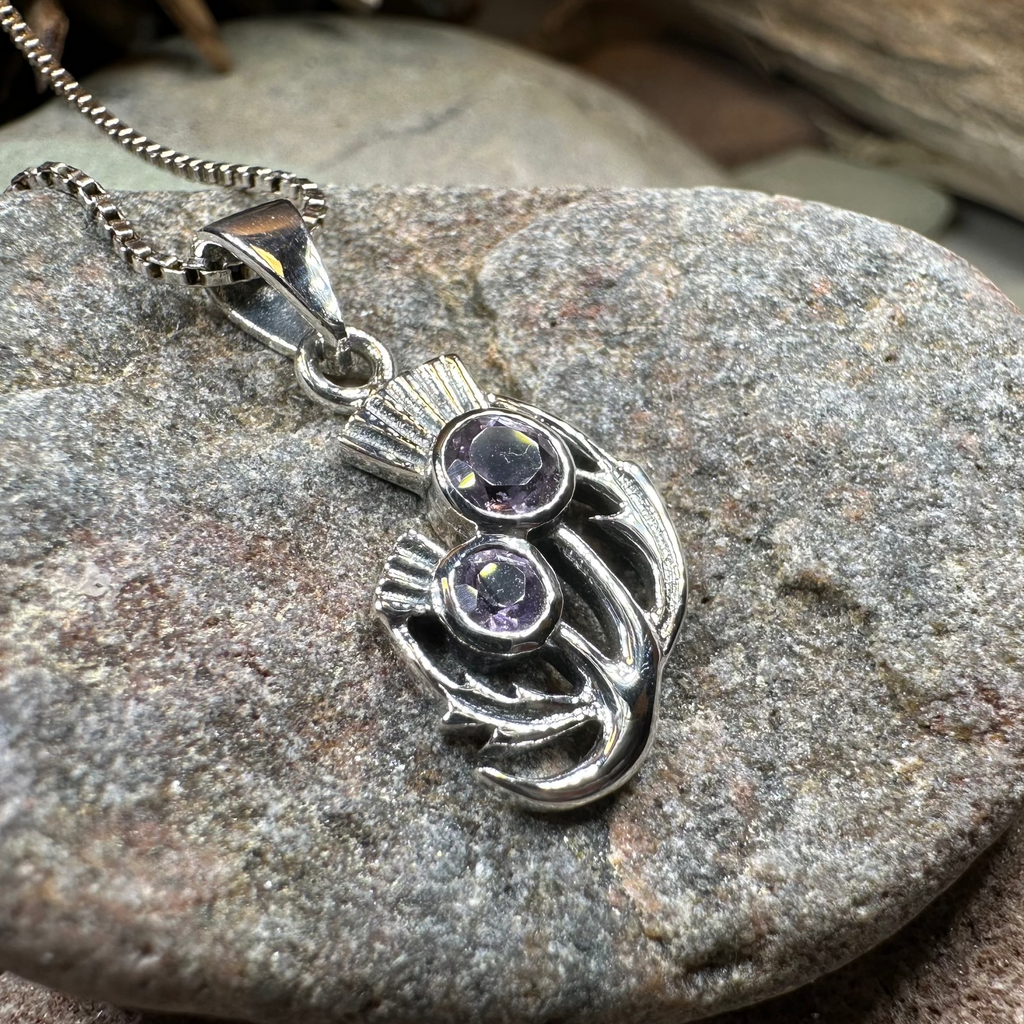 Scottish Spring Thistle Amethyst Necklace in Sterling Silver | Pendant | Wiccan Center