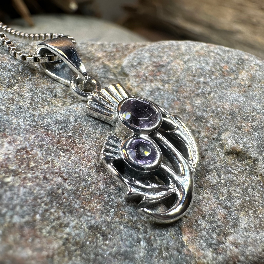 Scottish Spring Thistle Amethyst Necklace in Sterling Silver | Pendant | Wiccan Center
