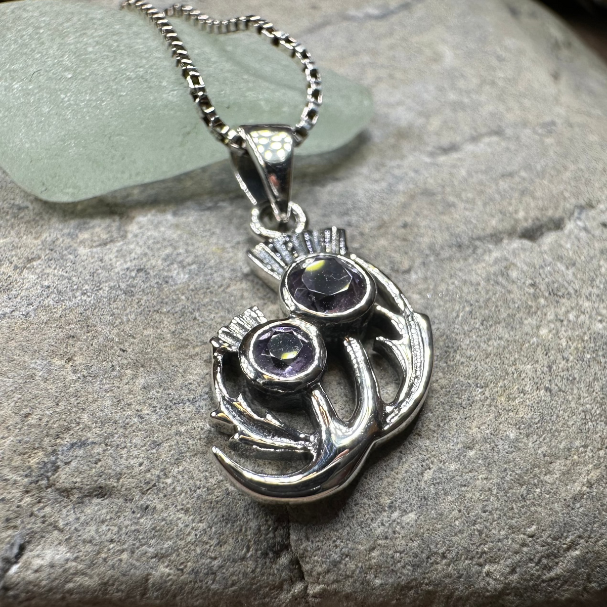 Scottish Spring Thistle Amethyst Necklace in Sterling Silver | Pendant | Wiccan Center