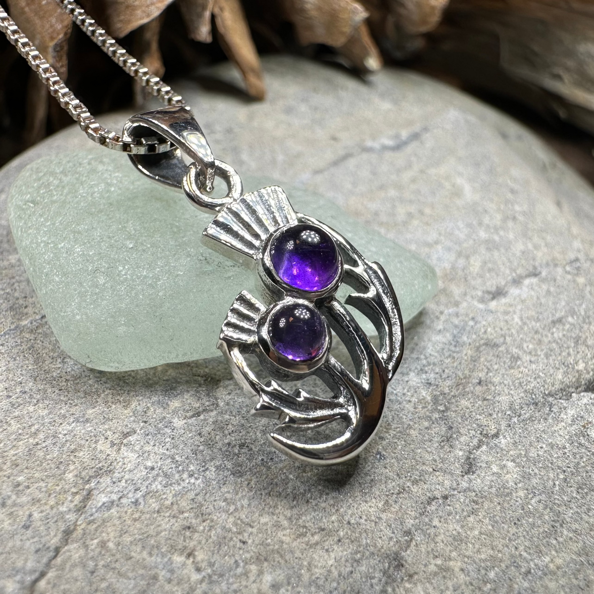 Scottish Spring Thistle Amethyst Necklace in Sterling Silver | Pendant | Wiccan Center