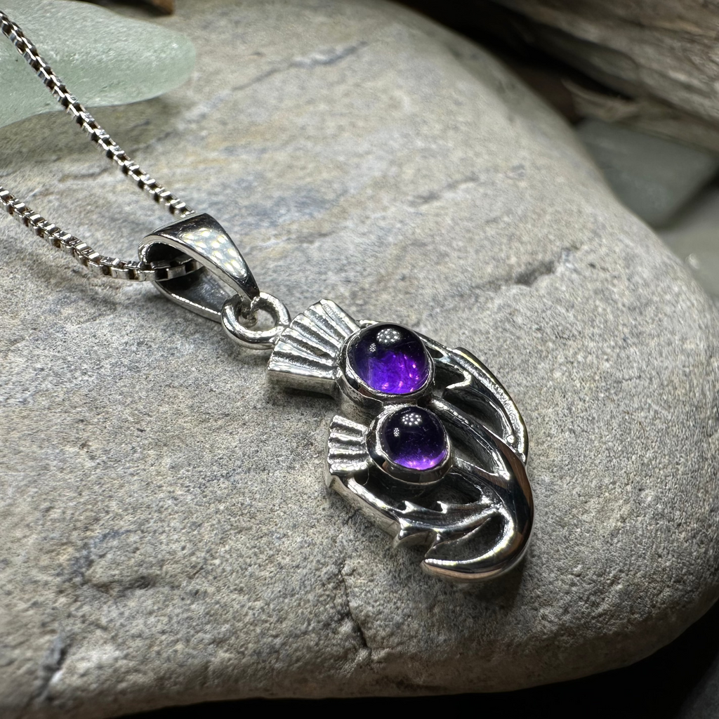 Scottish Spring Thistle Amethyst Necklace in Sterling Silver | Pendant | Wiccan Center