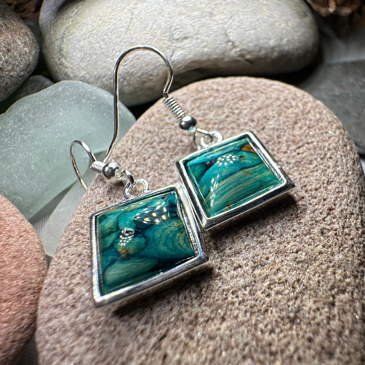 Heathergems Square Earrings - Handmade in Scotland | Dangle Earrings | Wiccan Center