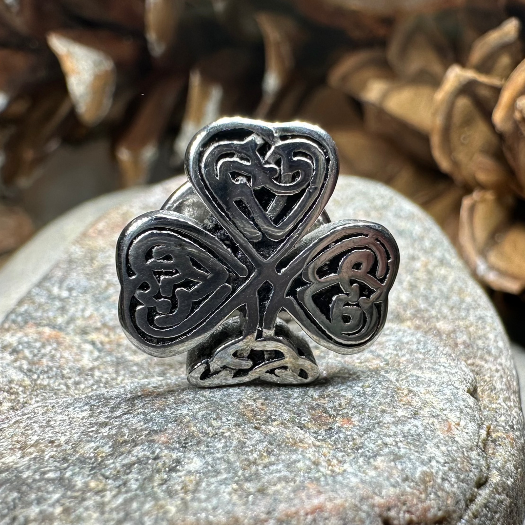 Celtic Irish Shamrock Lapel Pin in Pewter | Brooch | Wiccan Center