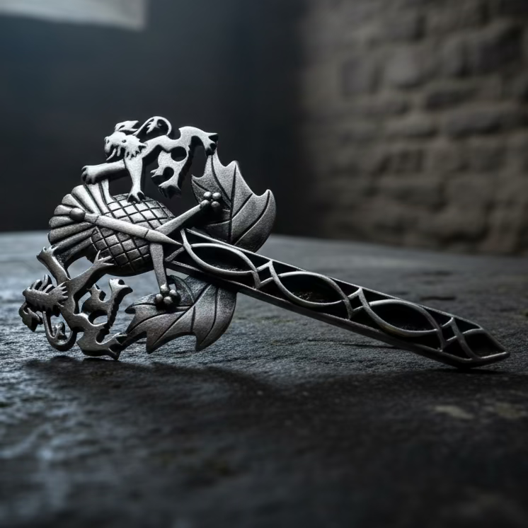 Rampant Lion Sword Kilt Pin in Pewter