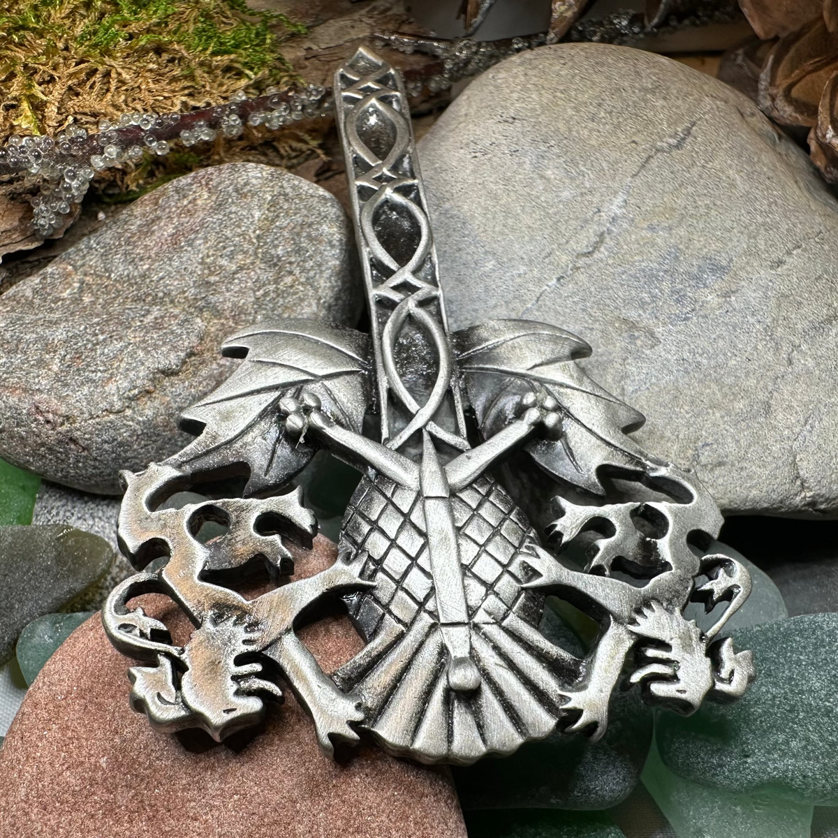 Rampant Lion Sword Kilt Pin in Pewter