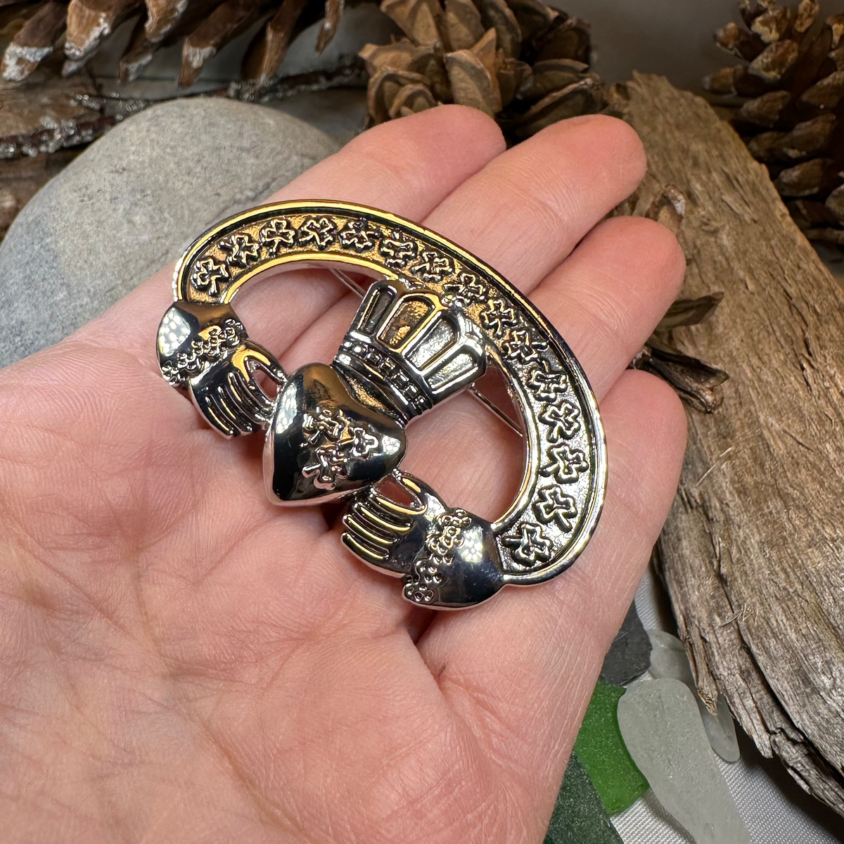Irish Claddagh Shamrock Brooch