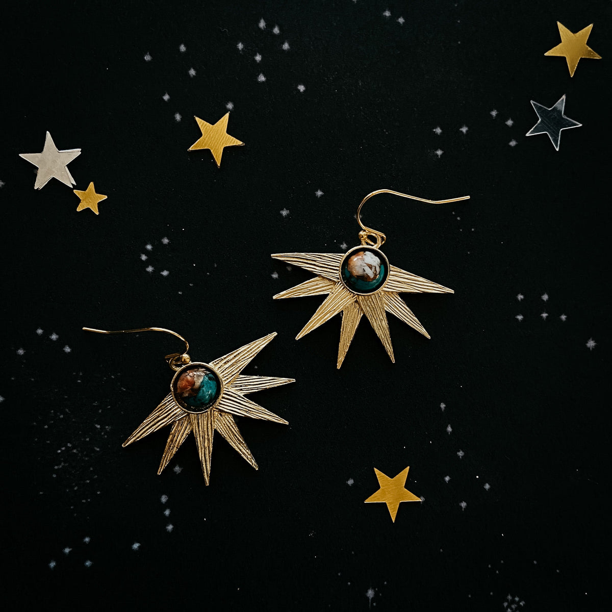 Sun Goddess Earrings with Copper Oyster Turquoise | Earrings | Wiccan Center