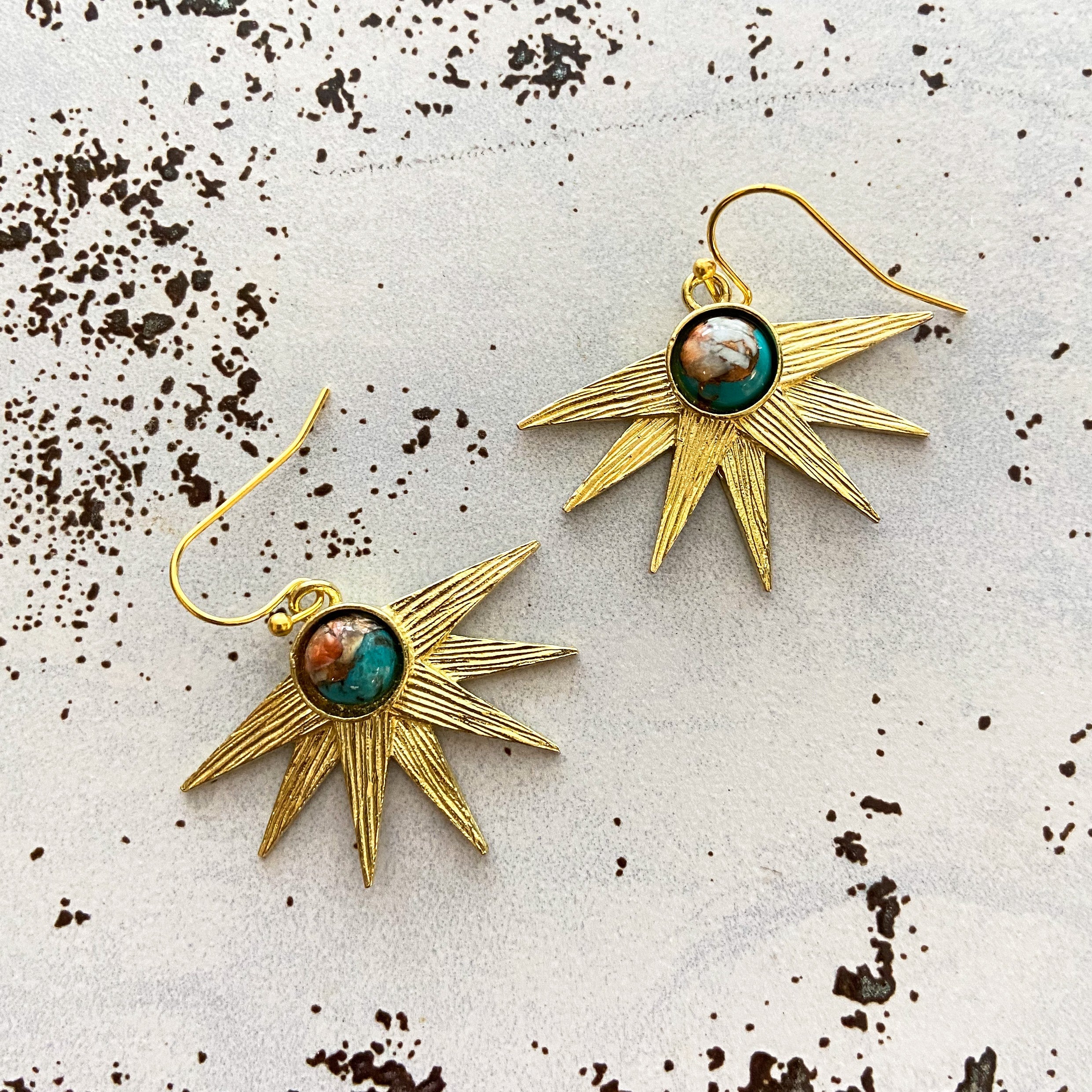 Sun Goddess Earrings with Copper Oyster Turquoise | Earrings | Wiccan Center