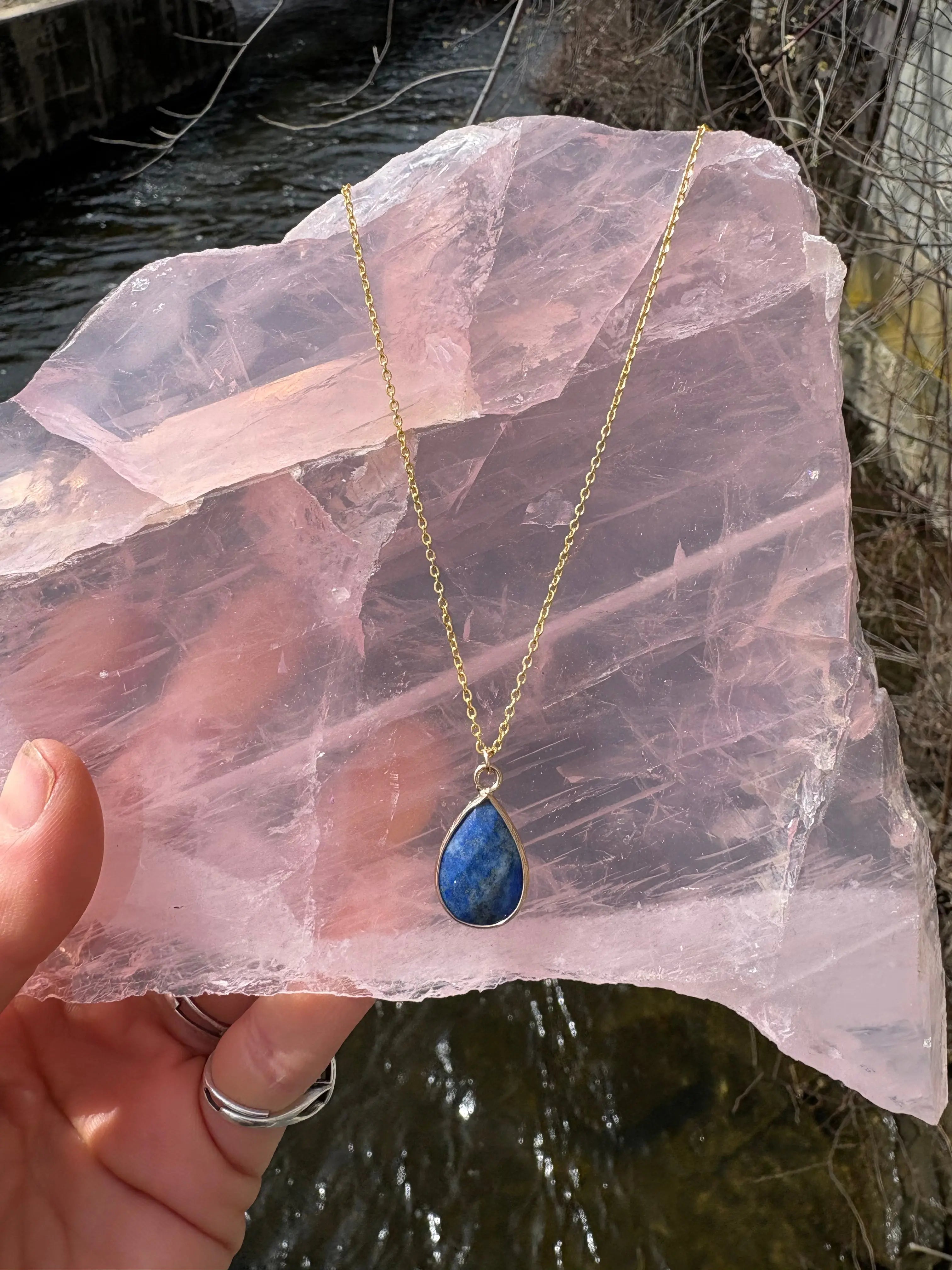Faceted Tear Drop Gold Crystal Necklace | Necklace | Wiccan Center