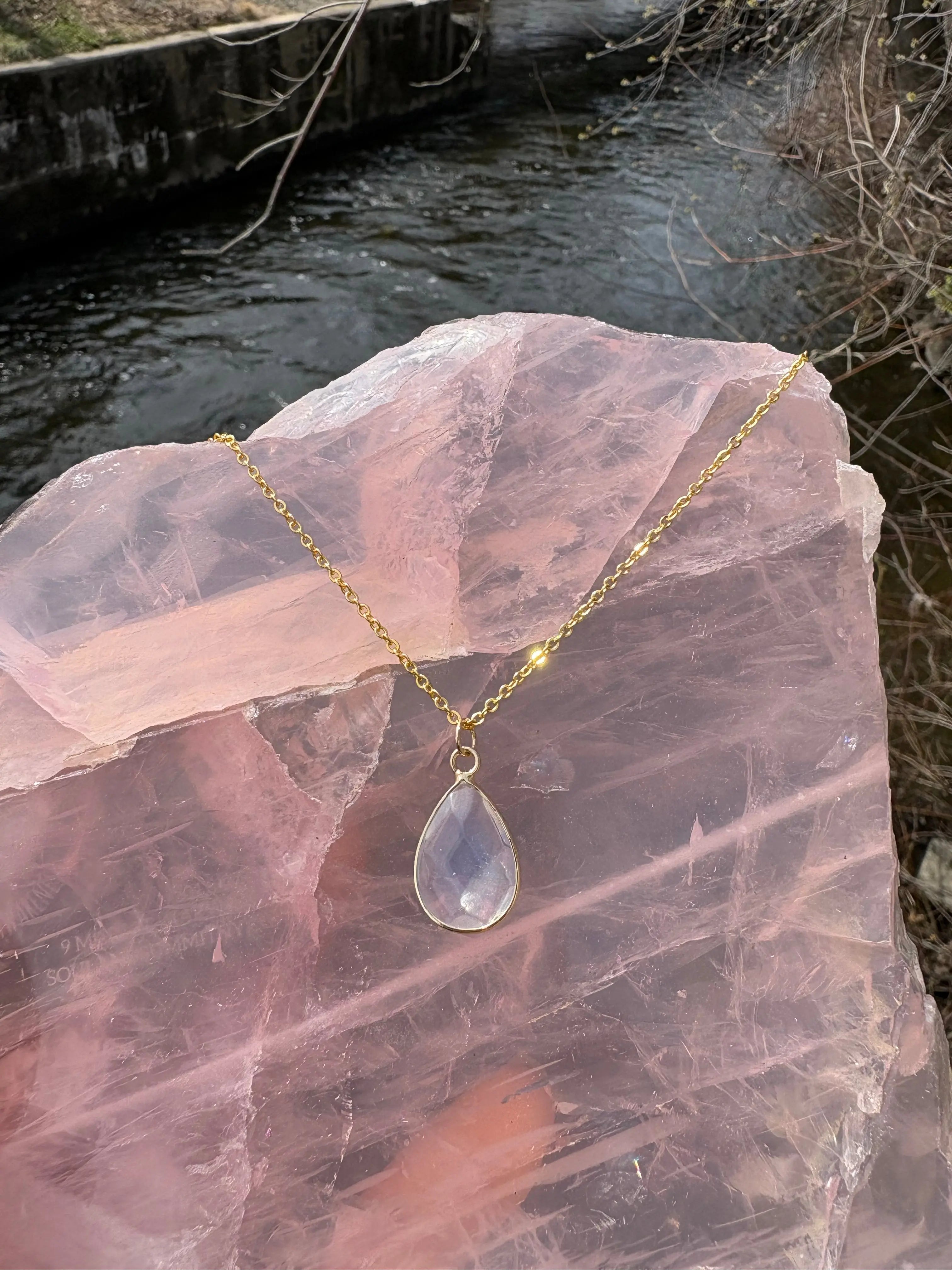 Faceted Tear Drop Gold Crystal Necklace | Necklace | Wiccan Center