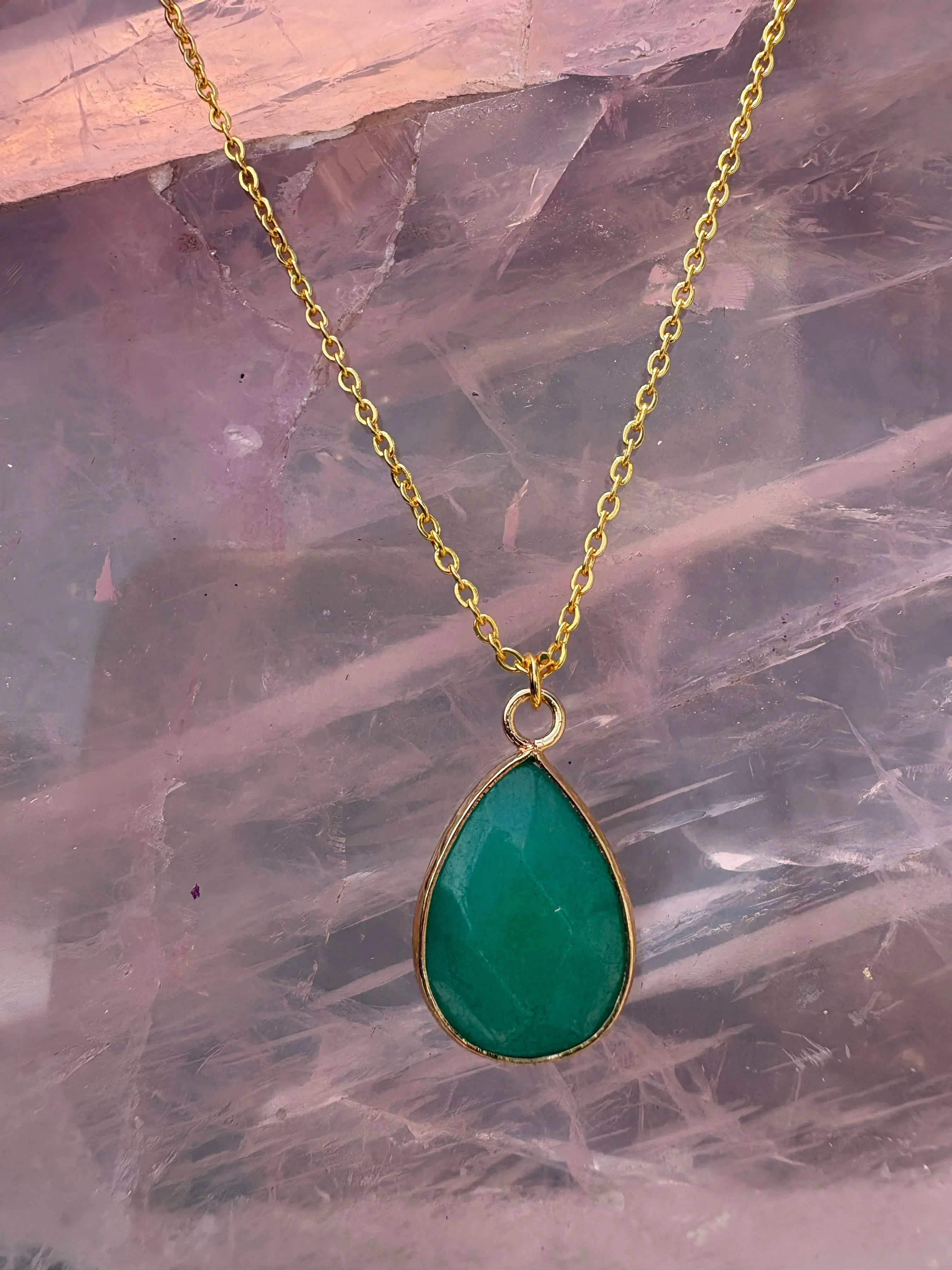 Faceted Tear Drop Gold Crystal Necklace | Necklace | Wiccan Center
