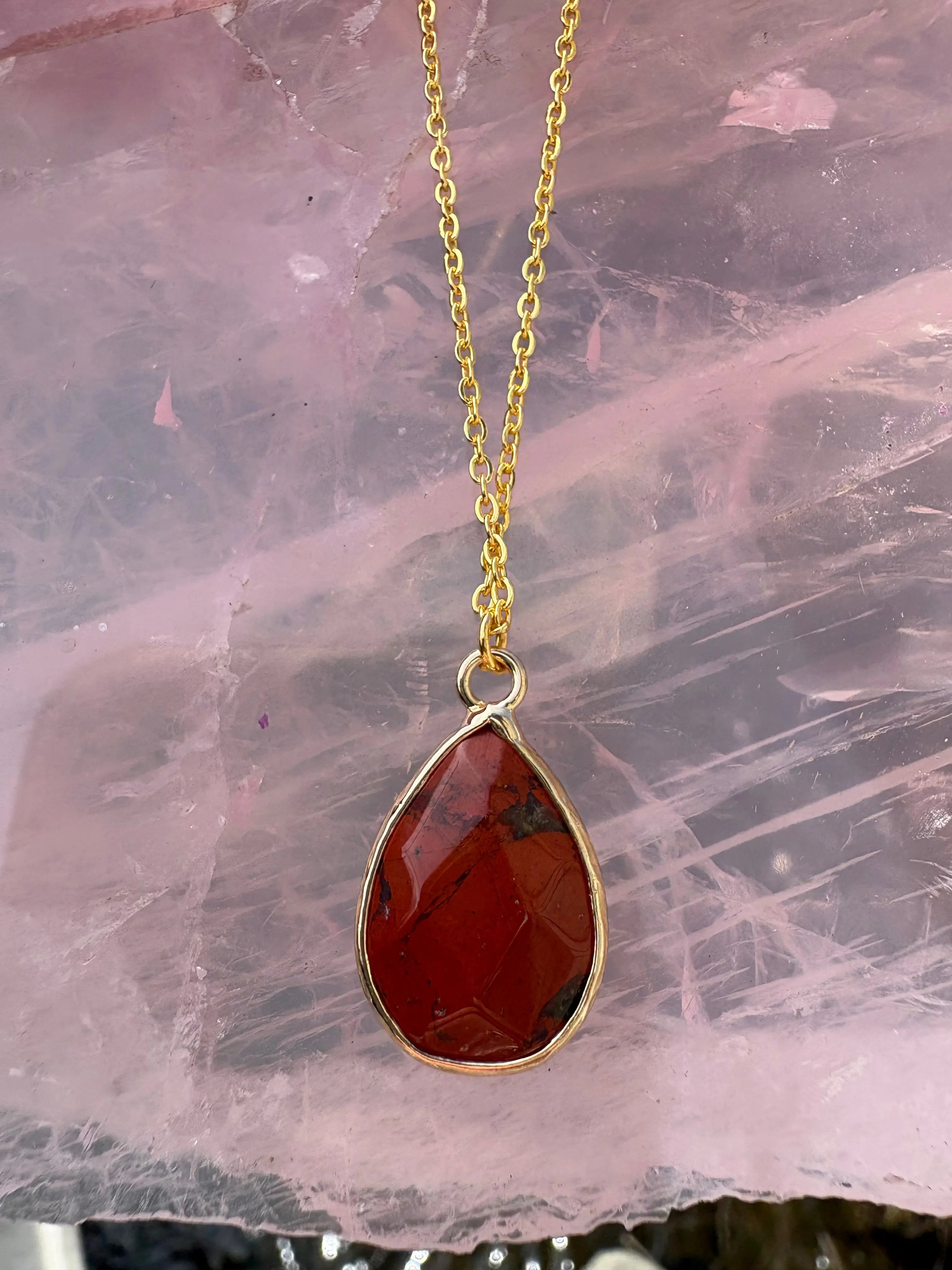 Faceted Tear Drop Gold Crystal Necklace | Necklace | Wiccan Center