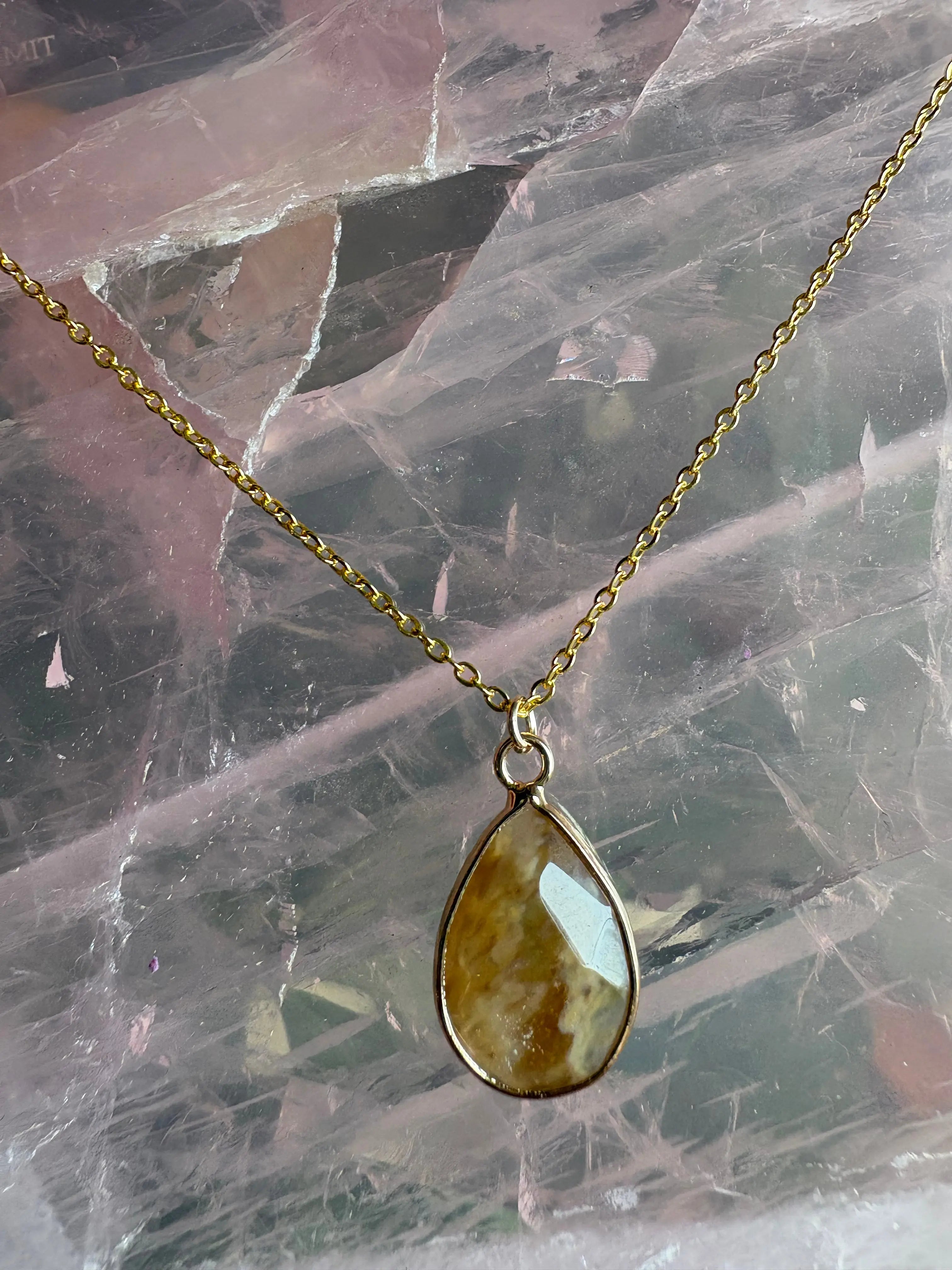 Faceted Tear Drop Gold Crystal Necklace | Necklace | Wiccan Center