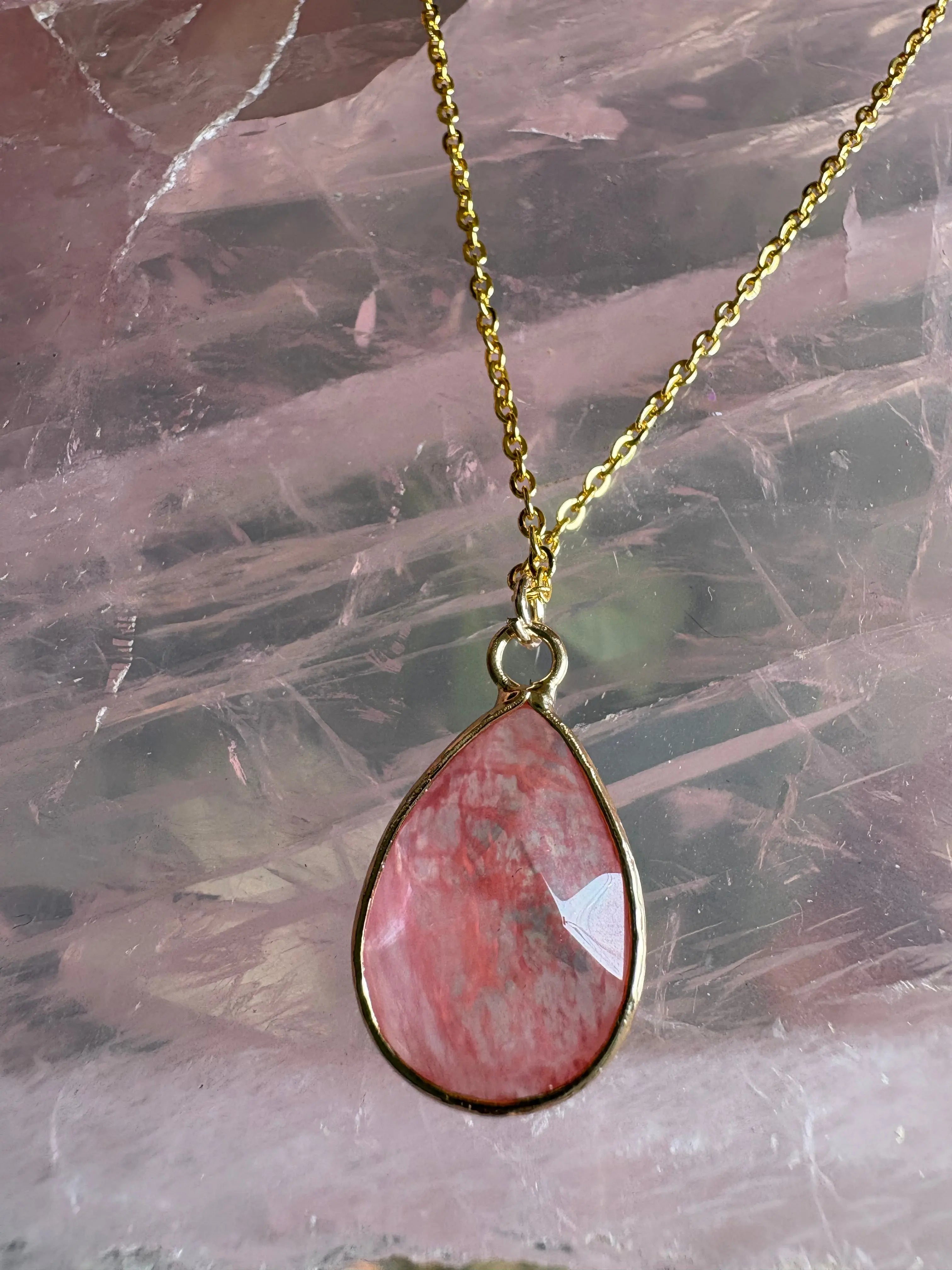 Faceted Tear Drop Gold Crystal Necklace | Necklace | Wiccan Center