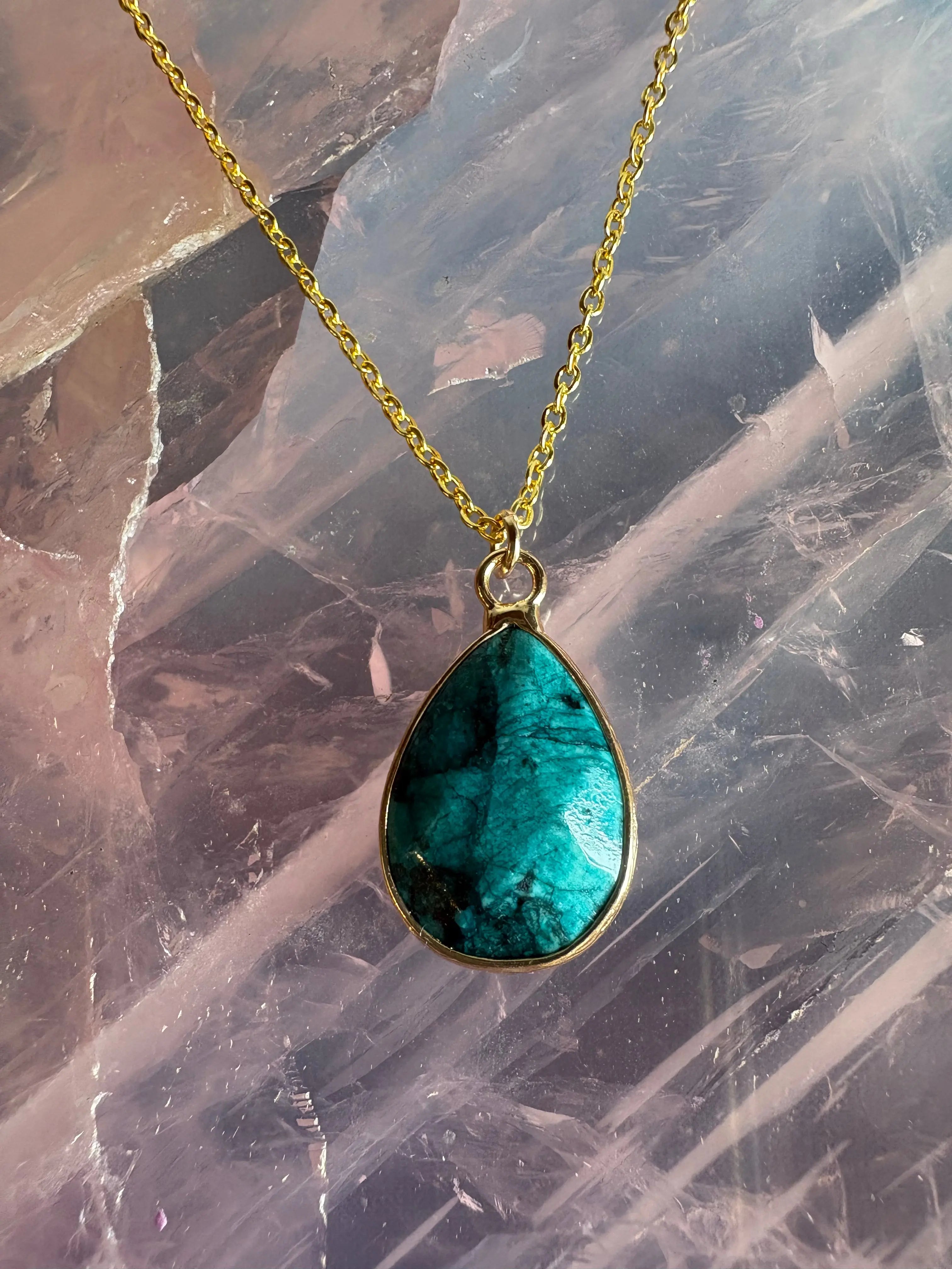 Faceted Tear Drop Gold Crystal Necklace | Necklace | Wiccan Center