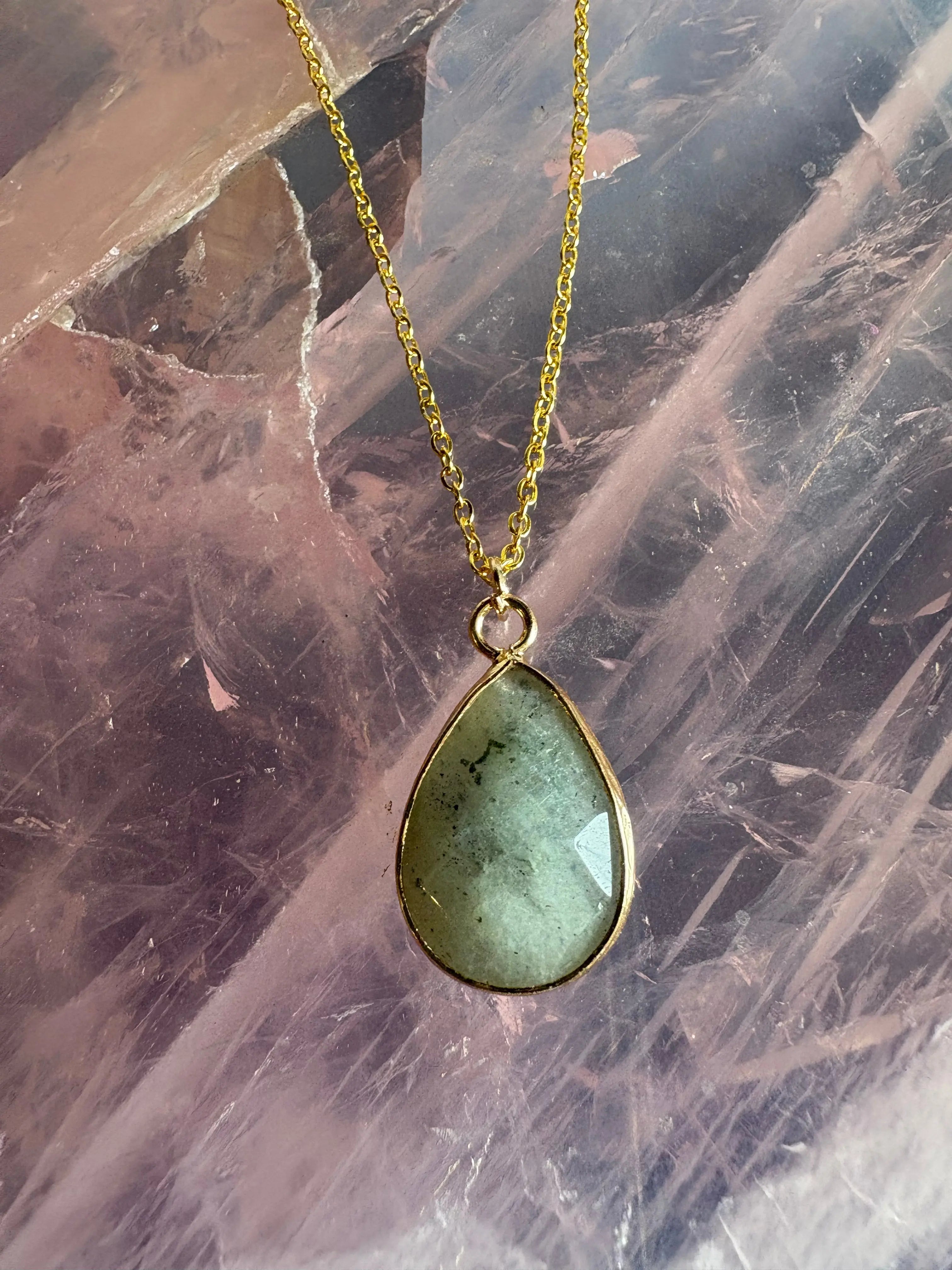 Faceted Tear Drop Gold Crystal Necklace | Necklace | Wiccan Center