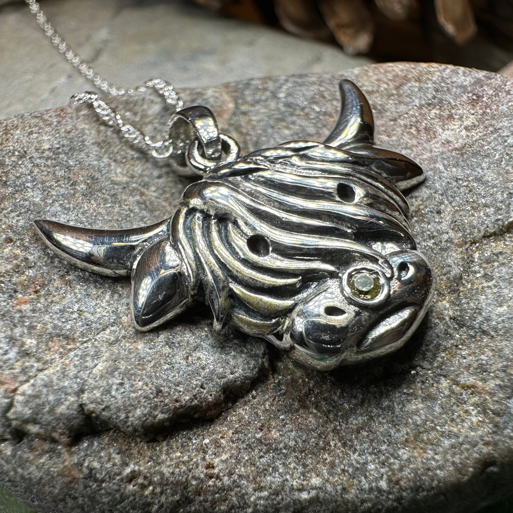 Kinross Scottish Highland Cow Necklace in Sterling Silver | Pendant | Wiccan Center