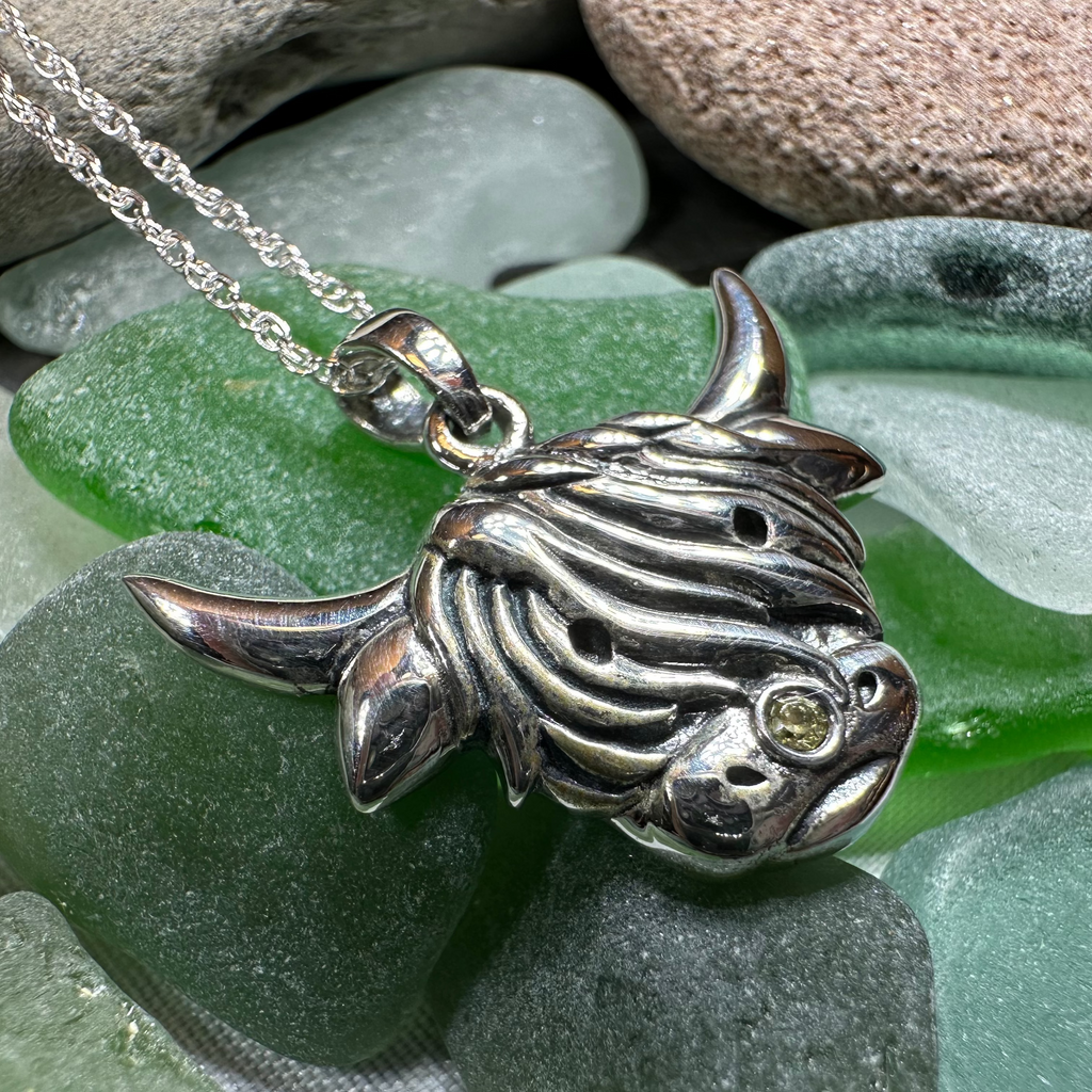 Kinross Scottish Highland Cow Necklace in Sterling Silver | Pendant | Wiccan Center