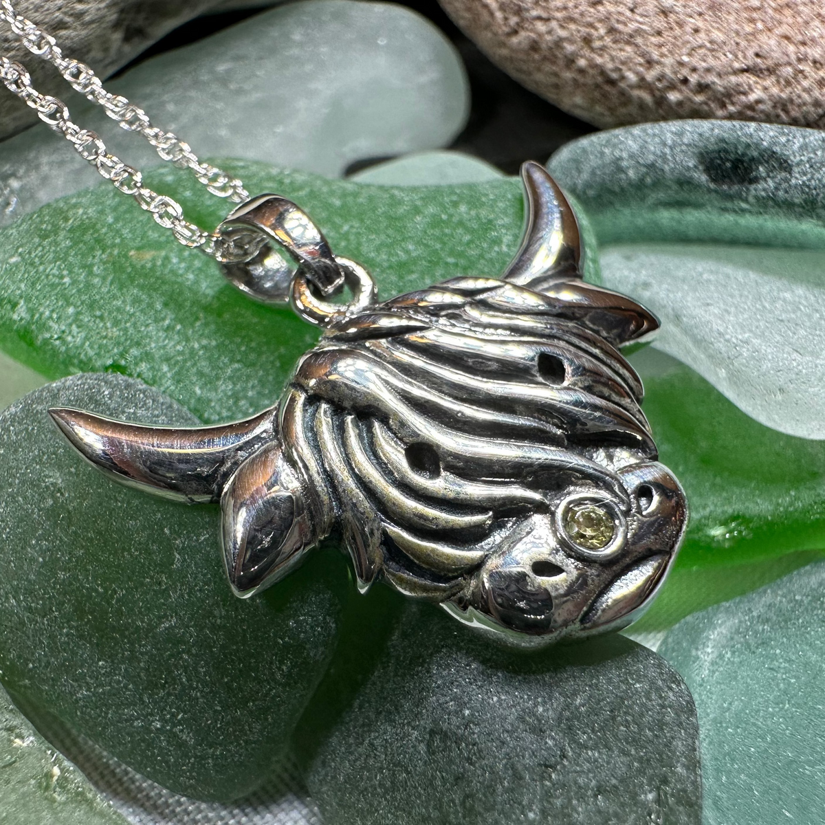 Kinross Scottish Highland Cow Necklace in Sterling Silver | Pendant | Wiccan Center