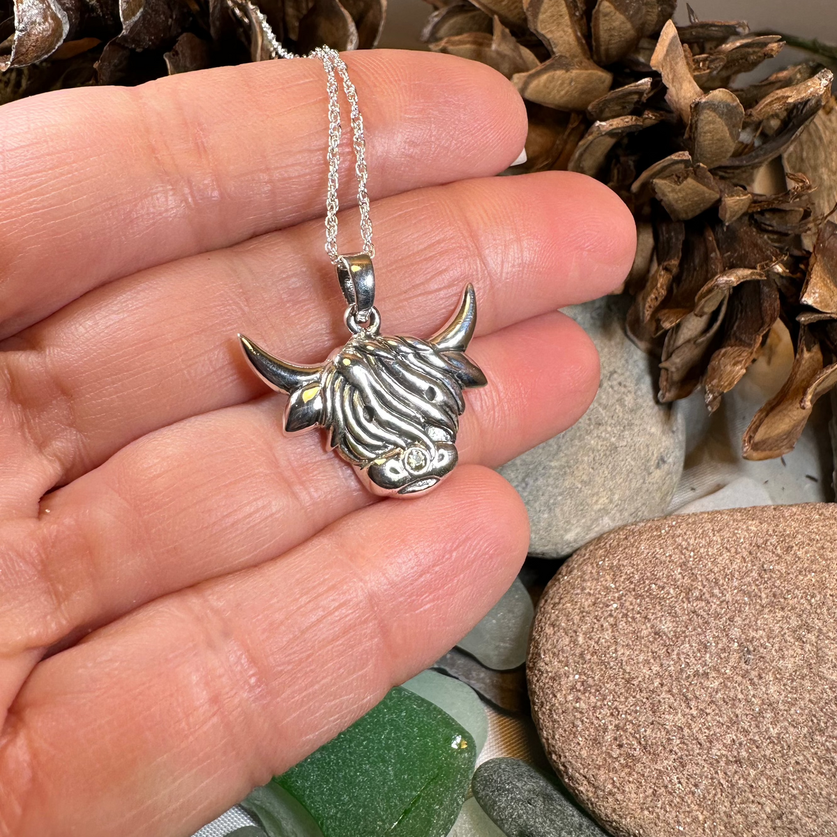 Kinross Scottish Highland Cow Necklace in Sterling Silver | Pendant | Wiccan Center