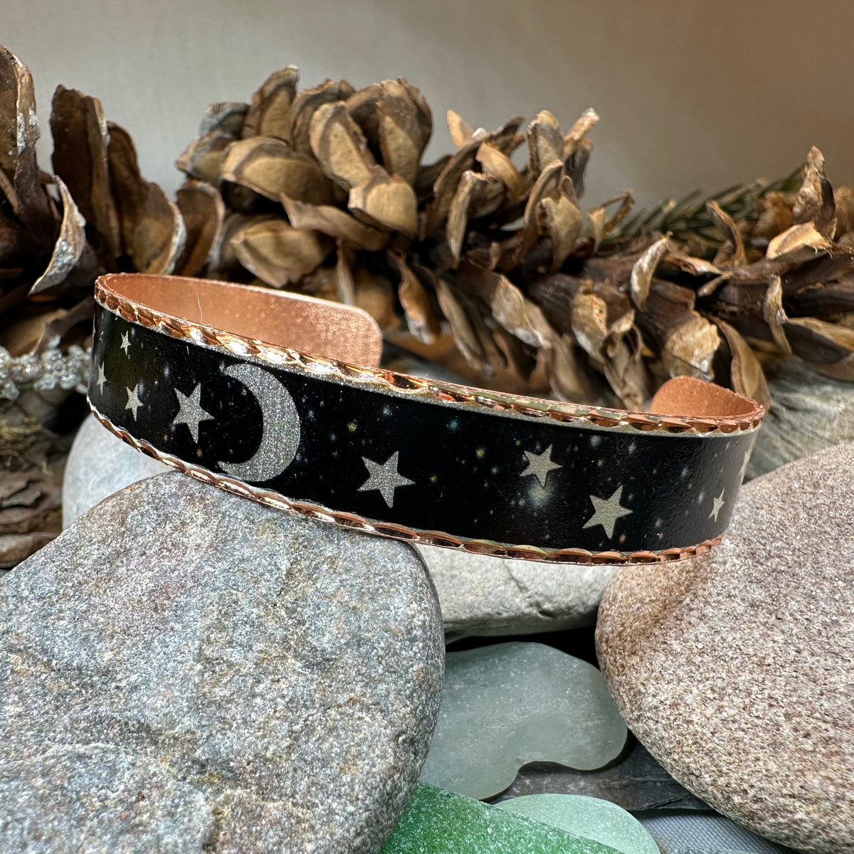 Midnight Moon & Stars Copper Cuff Bracelet | Bracelet | Wiccan Center