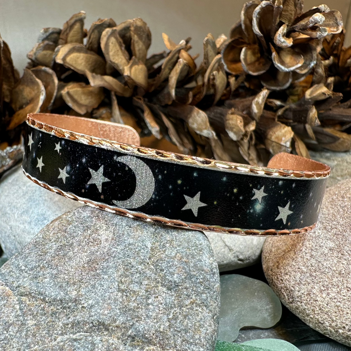 Midnight Moon & Stars Copper Cuff Bracelet | Bracelet | Wiccan Center